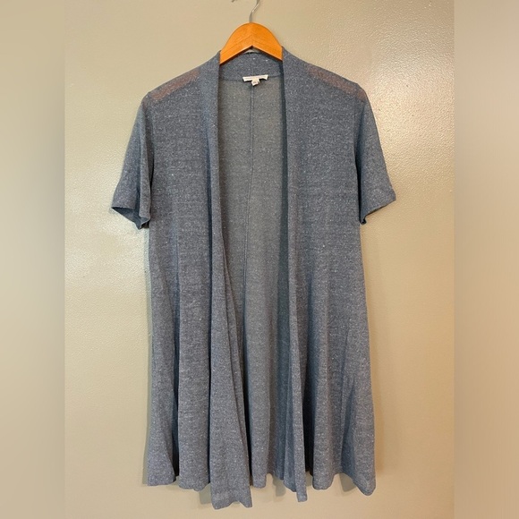 Eileen Fisher Womens Blue Organic Linen Blend Knit Shiny Open Cardigan Sz M - Picture 1 of 13